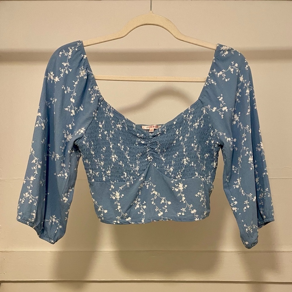 PacSun Lottie Moss Blue/White Floral Crop Top Women’s Size Medium